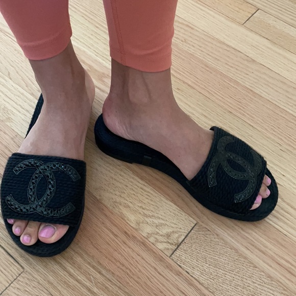 Black Chanel Chord Mule Sandals - Picture 4 of 5